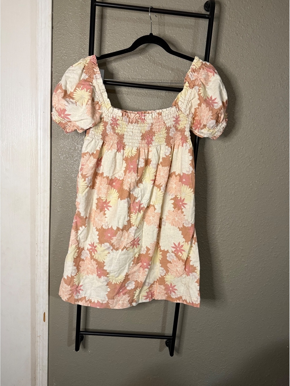 Faherty Women’s Small Floral Smocked Puff Sleeve Mini Dress